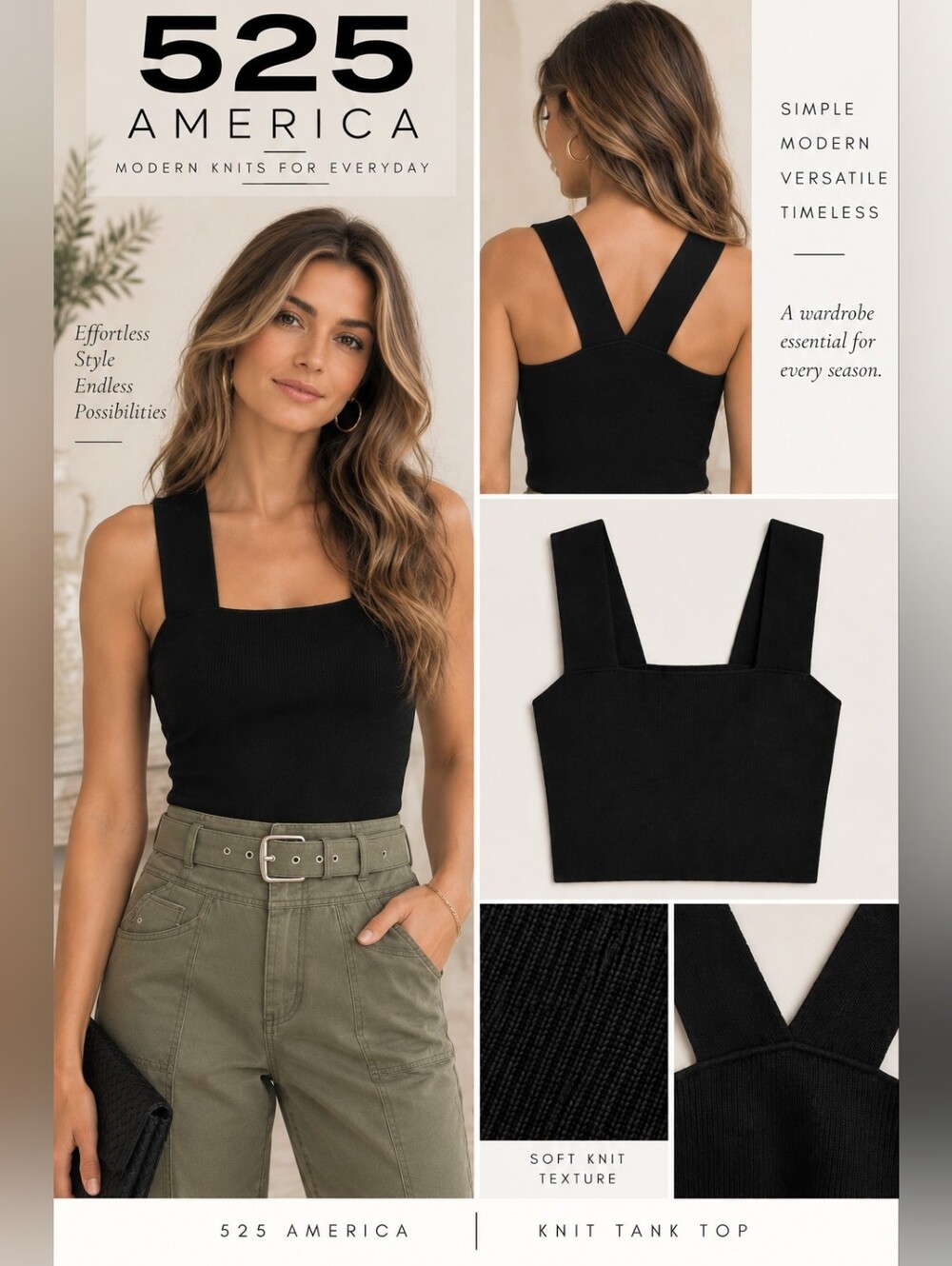 525 America Black Ribbed Knit Tank Top Strappy Back Size Small